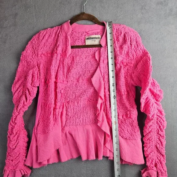 We The Free Pink Textured Ruffle Demi Lace Jacket Size XS - Picture 3 of 8